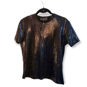 Kenar Studio Black Liquid Sequin Stretch Short Sleeve Top Size S